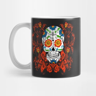 Orange Floral Sugar Skull Day Of The Dead Mug